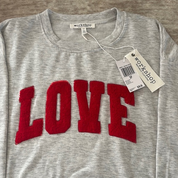 Workshop Republic Clothing Tops - Workshop Republic Clothing Boxy Gray Sweatshirt with Red LOVE